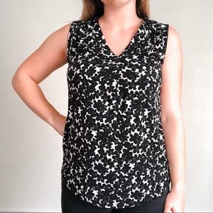 Black White Floral Sleeveless Blouse
